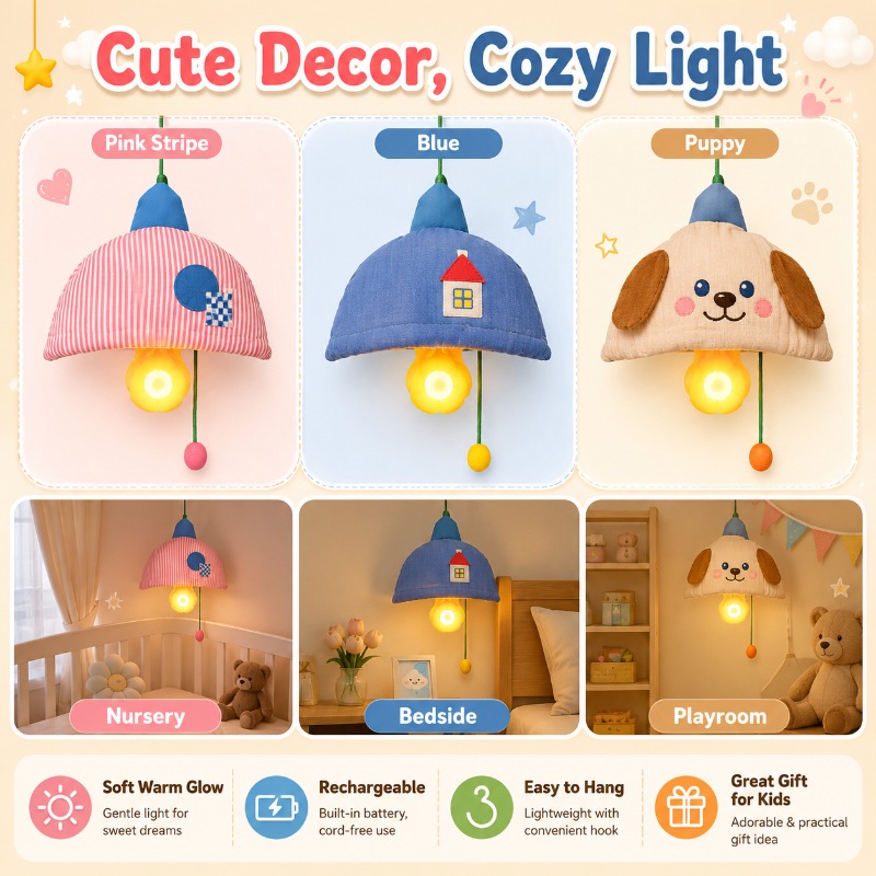 Baby Nursery Lampshade - Luminária Noturna Recarregável Suspensa com Abajur