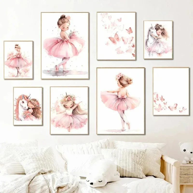 Baby Nursery Girl - Pôster Decorativo de Menina Bailarina Rosa