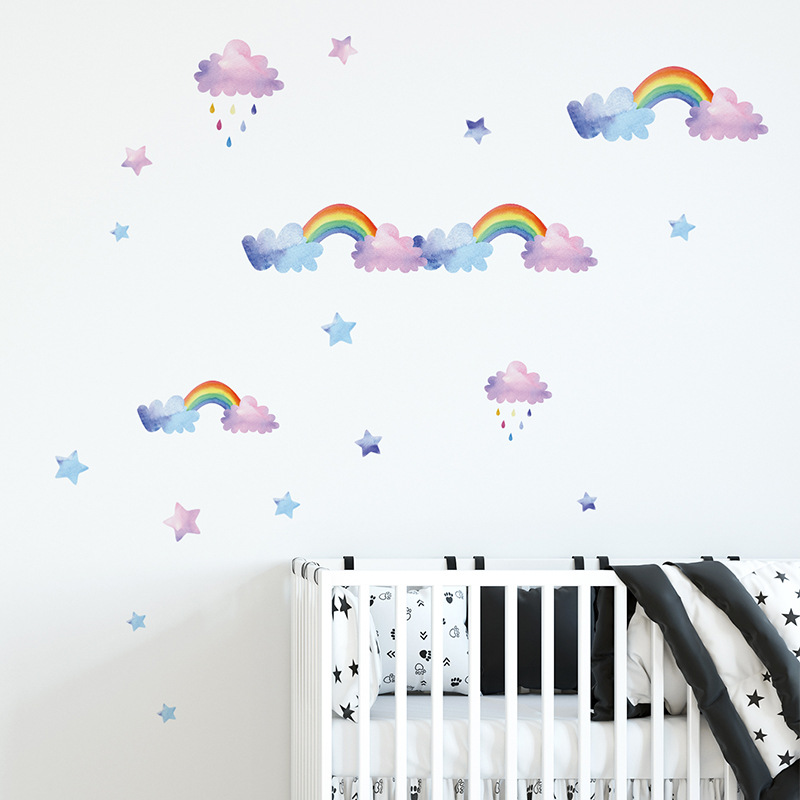 Baby Nursery Layout - Adesivo de Parede Nuvem Arco-Íris para