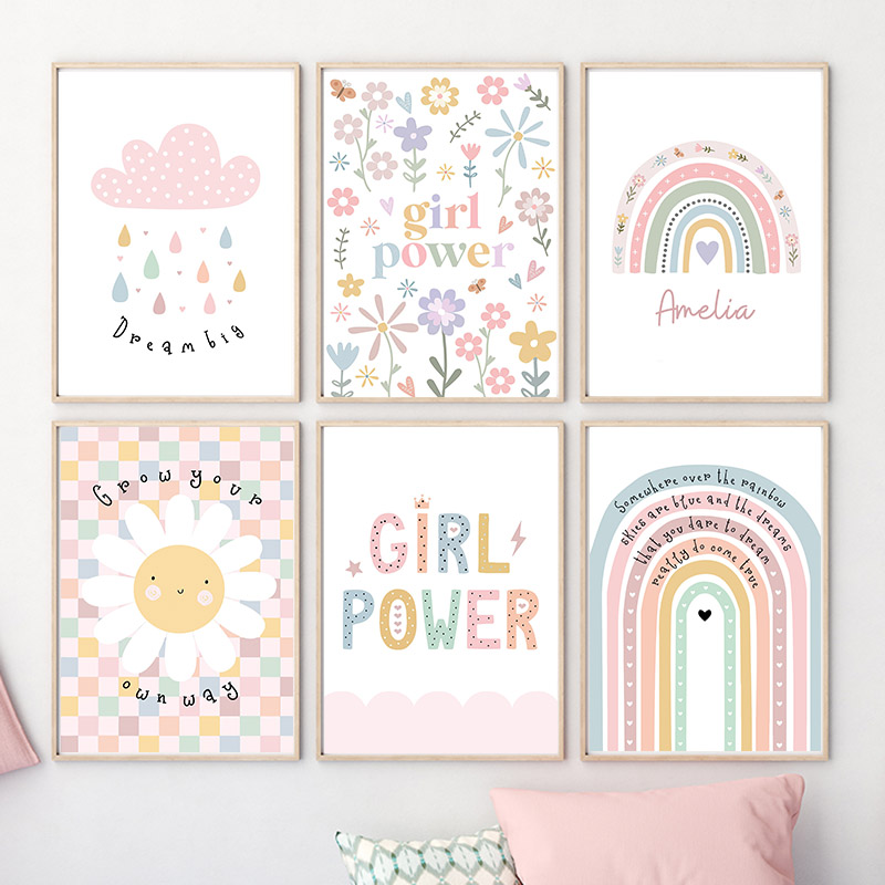 Baby Nursery Modern - Sol flor arco-íris nuvem coração berçário
