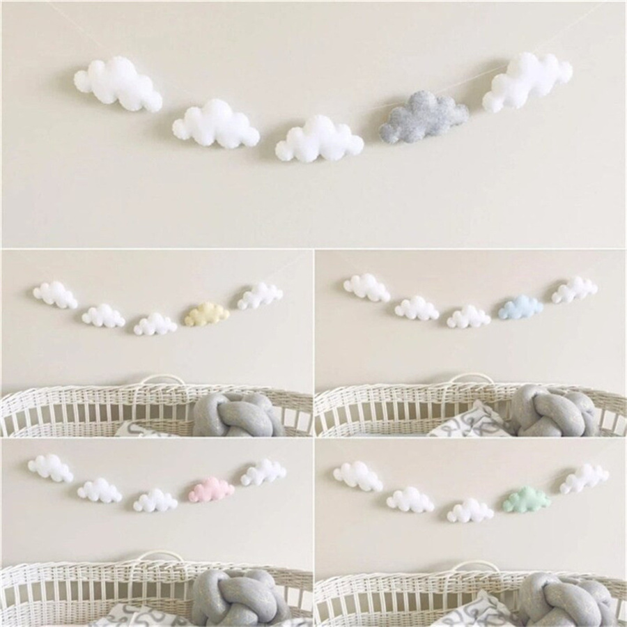 Baby Nursery Fabric - Nordic feltro nuvem guirlandas corda parede